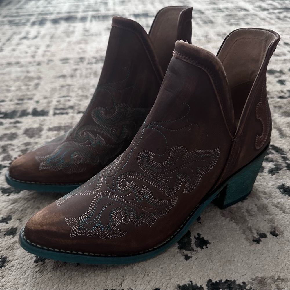 Circle G Brown and Teal Western Ankle Boots